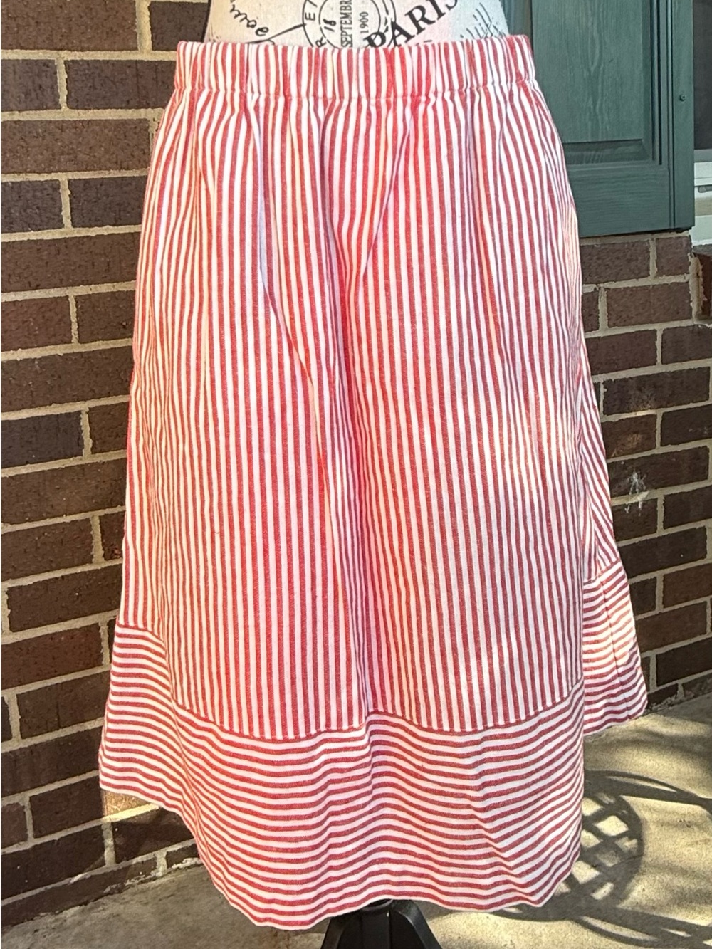 J. Crew Factory Striped Red and White Midi Skirt - Picture 2 of 6